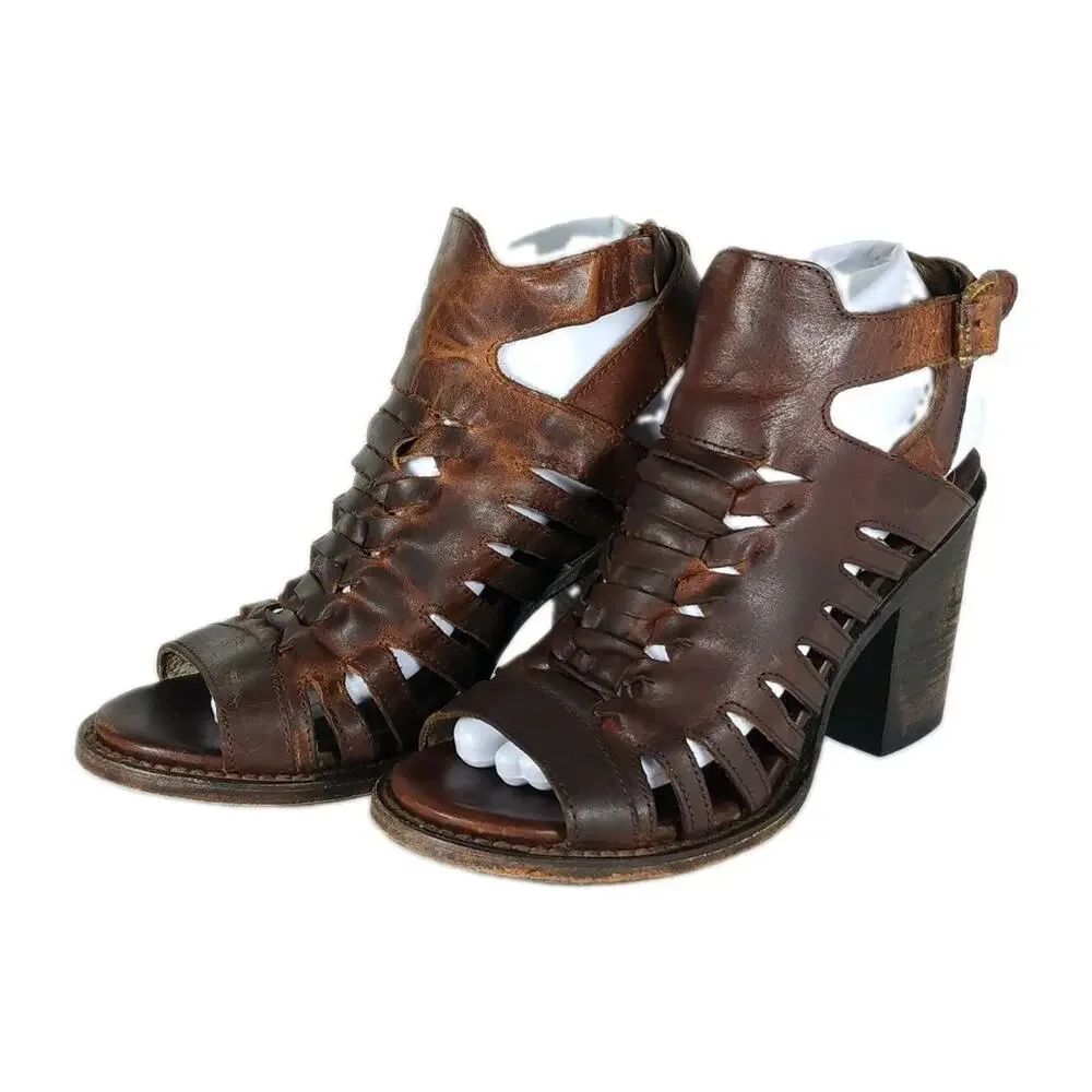 FREEBIRD BY STEVEN Women's Bongo US8 Cognac Distressed Leather Gladiator Sandal